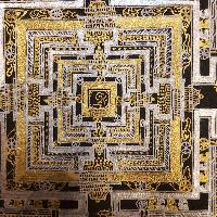 Tibetan Kalachakra Mandala Thangka With Golden And Silver Color