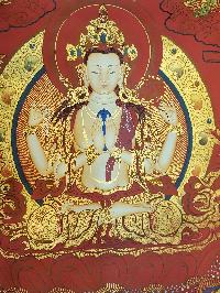 Tibetan Avalokiteshvara Chenrezig Thangka Painting White Tara, Amitabha Green Tara Manjushri And Vajrapani [variation 1]