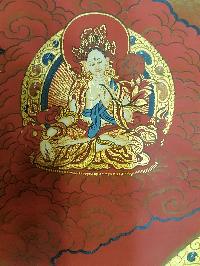 Tibetan Avalokiteshvara Chenrezig Thangka Painting White Tara, Amitabha Green Tara Manjushri And Vajrapani [variation 1]