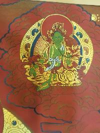 Tibetan Avalokiteshvara Chenrezig Thangka Painting White Tara, Amitabha Green Tara Manjushri And Vajrapani [variation 1]