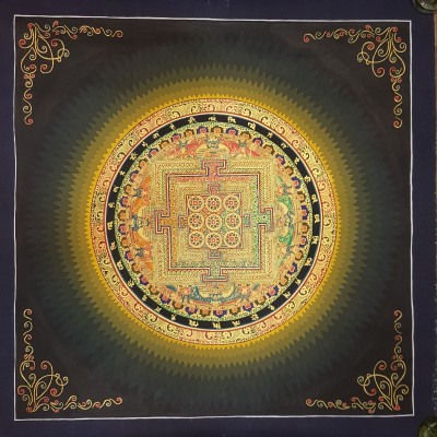 Tibetan Navagraha (nine Planets, Astrology) Mandala Thangka With Shaded Lotus Background [ver 2]