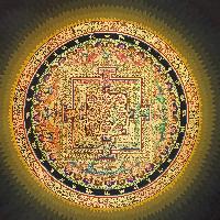 Tibetan Navagraha (nine Planets, Astrology) Mandala Thangka With Shaded Lotus Background [ver 2]