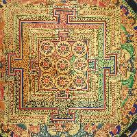 Tibetan Navagraha (nine Planets, Astrology) Mandala Thangka With Shaded Lotus Background [ver 2]