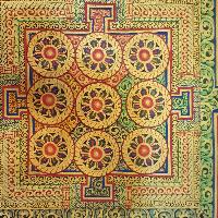 Tibetan Navagraha (nine Planets, Astrology) Mandala Thangka With Shaded Lotus Background [ver 2]