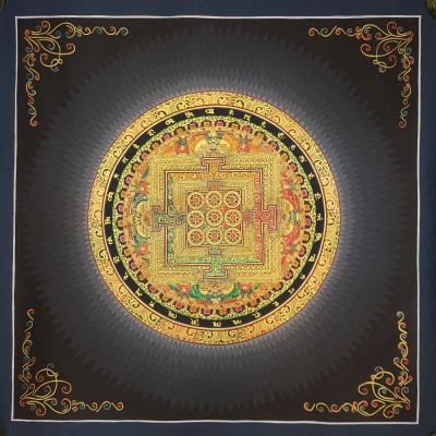 Tibetan Navagraha (nine Planets, Astrology) Mandala Thangka With Shaded Lotus Background [ver 1]