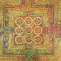 Tibetan Navagraha (nine Planets, Astrology) Mandala Thangka With Shaded Lotus Background [ver 1]