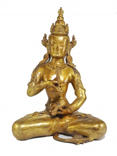 Statue Of Vajrasattva, Newari Style, [full Fire Gold Plated], [antique Finishing, 16th Century Patan Museum Copy