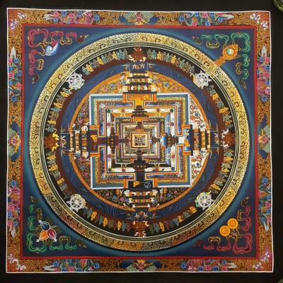 Real Gold Tibetan Kalachakra Mandala With Dragon Border, Hiigh Quality