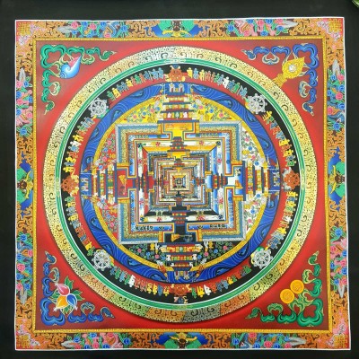 Real Gold Tibetan Kalachakra Mandala With Dragon Border, Hiigh Quality