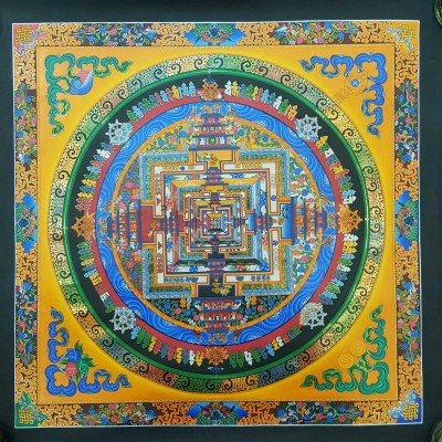 Real Gold Tibetan Kalachakra Mandala With Dragon Border, Hiigh Quality