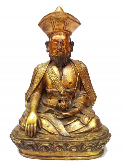 Statue Of The 4th Zhabdrung Rinpoche [full Fire Gold Plated], And [antique Finishing]