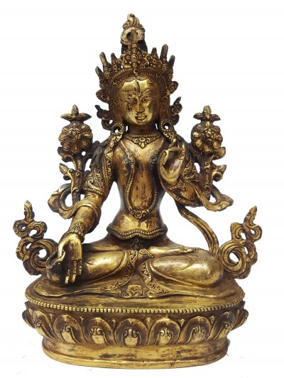 Statue Of White Tara [full Fire Gold Plated], And [antique Finishing]