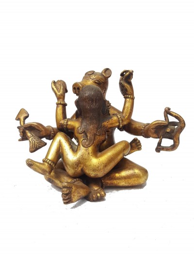 Statue Of Yamantaka - Heruka With Consort, [shakti], Yab-yum Detachable [full Fire Gold Plated], And [antique Finishing]