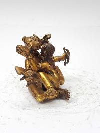 Statue Of Yamantaka - Heruka With Consort, [shakti], Yab-yum Detachable [full Fire Gold Plated], And [antique Finishing]