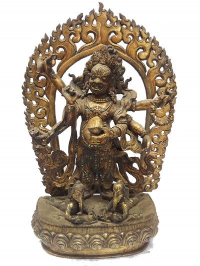 Statue Of White Mahakala [full Fire Gold Plated], And [antique Finishing]
