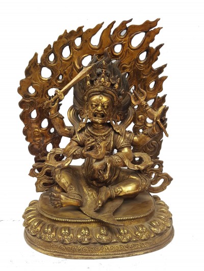 Statue Of Sitting Mahakal [full Fire Gold Plated], And [antique Finishing]