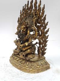 Statue Of Sitting Mahakal With Consort, [shakti], Yab-yum [full Fire Gold Plated], And [antique Finishing]