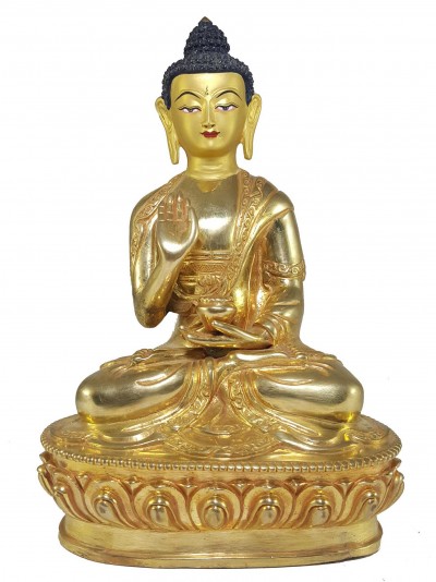 Statue Of Amoghasiddhi Buddha [full Fire Gold Plated], With [painted Face]