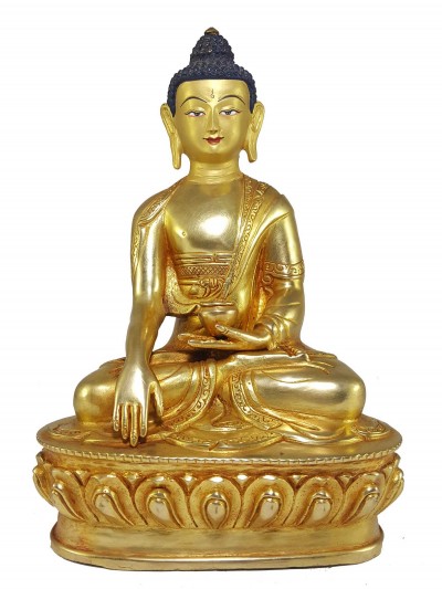 Statue Of Shakyamuni Buddha [full Fire Gold Plated], With [painted Face]