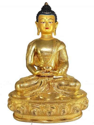 Statue Of Amitabha Buddha [full Fire Gold Plated] And [painted Face]
