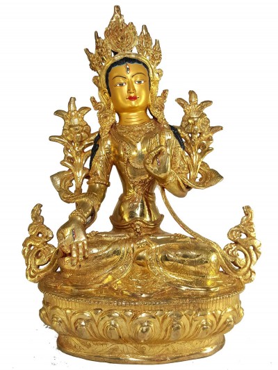 Statue Of White Tara [full Fire Gold Plated] And [painted Face]