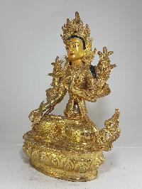 Statue Of White Tara [full Fire Gold Plated] And [painted Face]