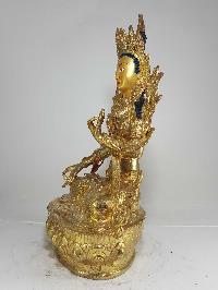 Statue Of White Tara [full Fire Gold Plated] And [painted Face]