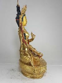 Statue Of White Tara [full Fire Gold Plated] And [painted Face]
