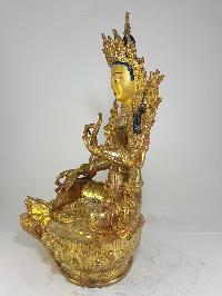Statue Of Green Tara [full Fire Gold Plated] And [painted Face]
