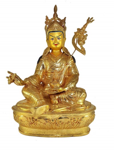 Statue Of Padmasambhava [full Fire Gold Plated] And [painted Face]
