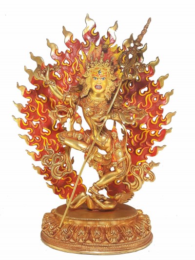 Copper Statue Of Vajravarahi - Dorje Phagmo Yogini Yogini [full Fire Gold Plated], With [painted Face]