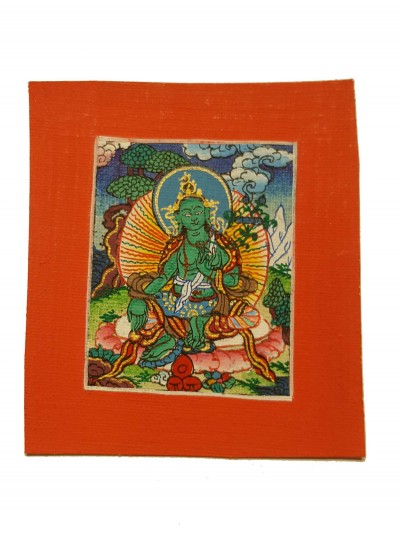 Tiny Thangka Of Green Tara
