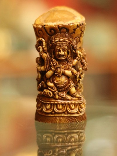 [real Bone Carved] Six Arms Black Mahakala Six Arms