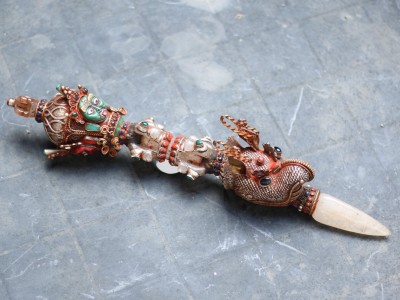 Silver Dagger Phurba With Real Stone