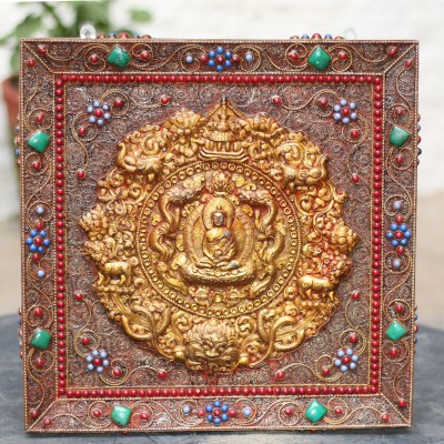 Amitabha Buddha Wooden Wall Hanging With [siku Design] And [metal Setting]
