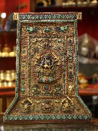 6 Arms Mahakala Wall Hanging With [metal Setting], [siku Design], [stone Setting], And [gold Plated], Cheppu On Top And Mahakala As Main Motive And Ashtamangala On Sides