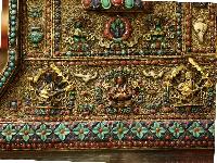 6 Arms Mahakala Wall Hanging With [metal Setting], [siku Design], [stone Setting], And [gold Plated], Cheppu On Top And Mahakala As Main Motive And Ashtamangala On Sides
