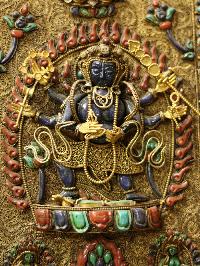 6 Arms Mahakala Wall Hanging With [metal Setting], [siku Design], [stone Setting], And [gold Plated], Cheppu On Top And Mahakala As Main Motive And Ashtamangala On Sides