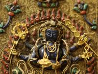6 Arms Mahakala Wall Hanging With [metal Setting], [siku Design], [stone Setting], And [gold Plated], Cheppu On Top And Mahakala As Main Motive And Ashtamangala On Sides