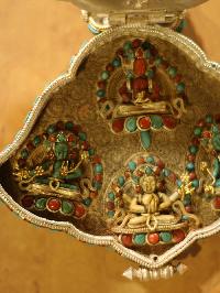 Silver Ghau With Siku Desize And [stone Setting] With Aparimita, Khadga Pani, With 8 Different Buddhist Gods, [sold]