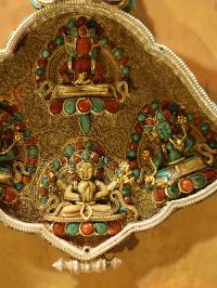 Silver Ghau With Siku Desize And [stone Setting] With Aparimita, Khadga Pani, With 8 Different Buddhist Gods, [sold]