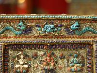 Green Tara Wall Hanging With [metal Setting], [siku Design], [stone Setting], And [gold Plated], Cheppu On Top And Green Tara As Main Motive And Ashtamangala On Sides