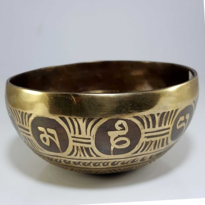 [stock No : 38] Handmade Beaten Therapy Bowl With Etching And Carving [b], [crown Chakra], [select Accessories]