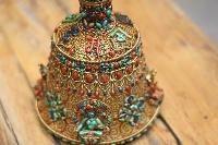 Tibetan Bell With Siku Design Gold Plated And Real Inlaid Stones