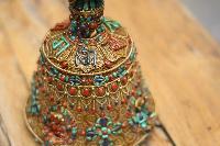 Tibetan Bell With Siku Design Gold Plated And Real Inlaid Stones