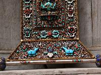 Chengrezig Wooden Wall Hanging With Metal And [stone Setting], [gold Plated],cheppu On Top And Chengrezig As Main Motive And Ashtamangala On Sides