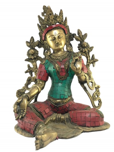 Statue Of Green Tara Stone Setting