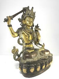 Statue Of Manjushri Double Color Finishing With Silver Plated