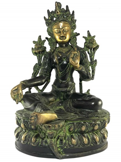 Statue Of Green Tara Black Oxidized