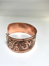 Metal Bracelet Copper Om Mani Padme Hum Carved, Free Size